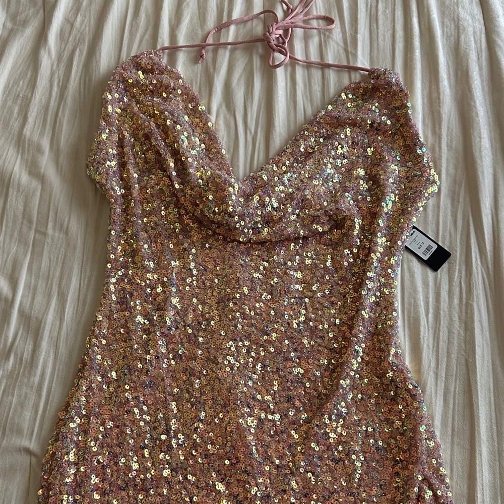 Fashion Nova Pink and Gold Sequin Dress